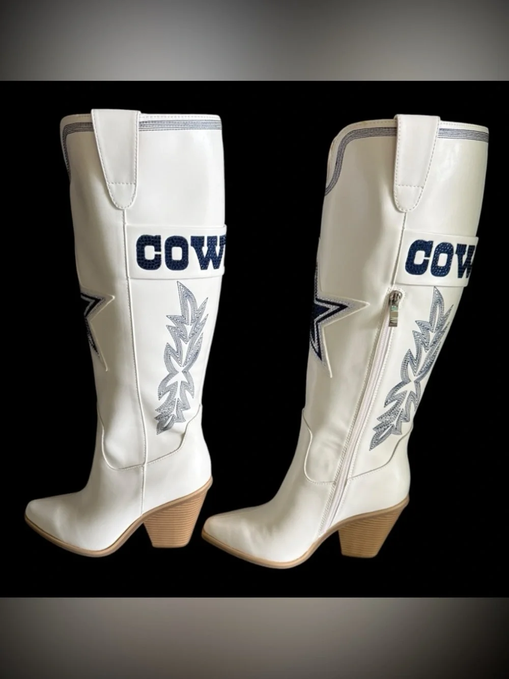 NFL Dallas Cowboys White Western Boots ⭐ Star Bling Tall Cowgirl Size 7 NEW - Picture 3 of 8